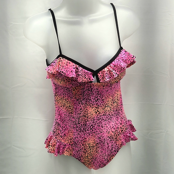 Coco Rave Other - Coco Rave Neon Pink & Orange Leopard Ruffle One Piece Swimsuit XS/S